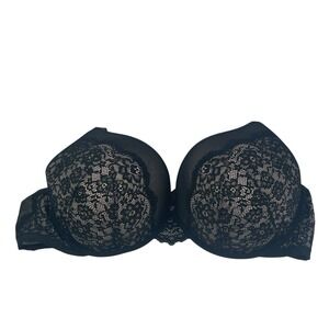 Torrid 48DDD Black Push Up Plunge with Black Floral Lace Accents